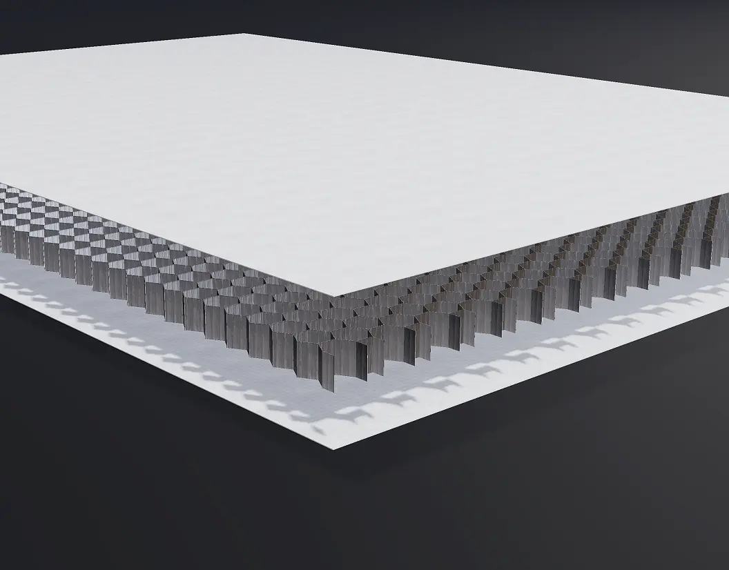 Rendering einer Sandwichplatte mit Wabenkern auf dunklem Grund, Kopfbild des Coratec Planers