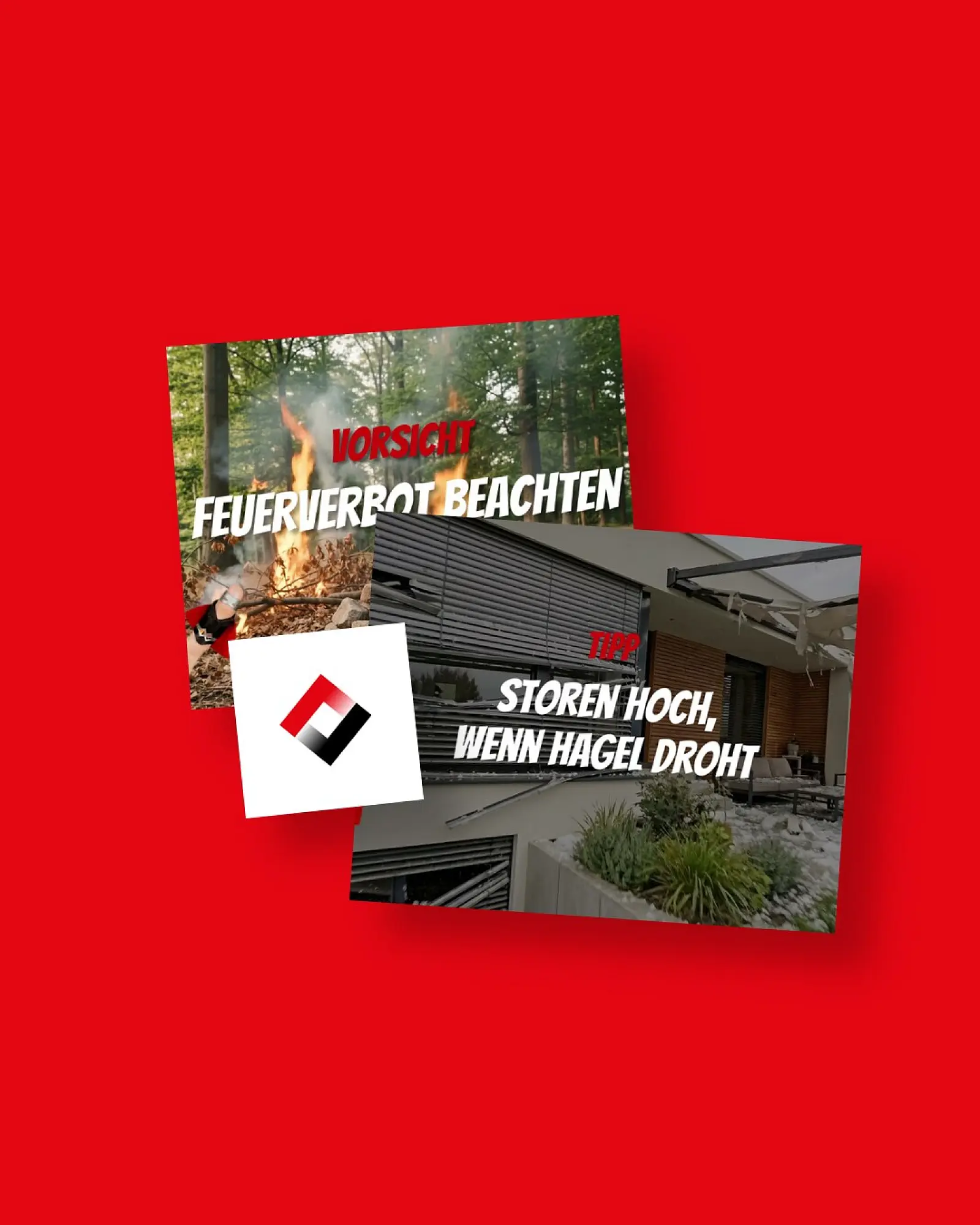 Drei Kampagnensujets von BGV, gestaffelt auf der Kundenfarbe