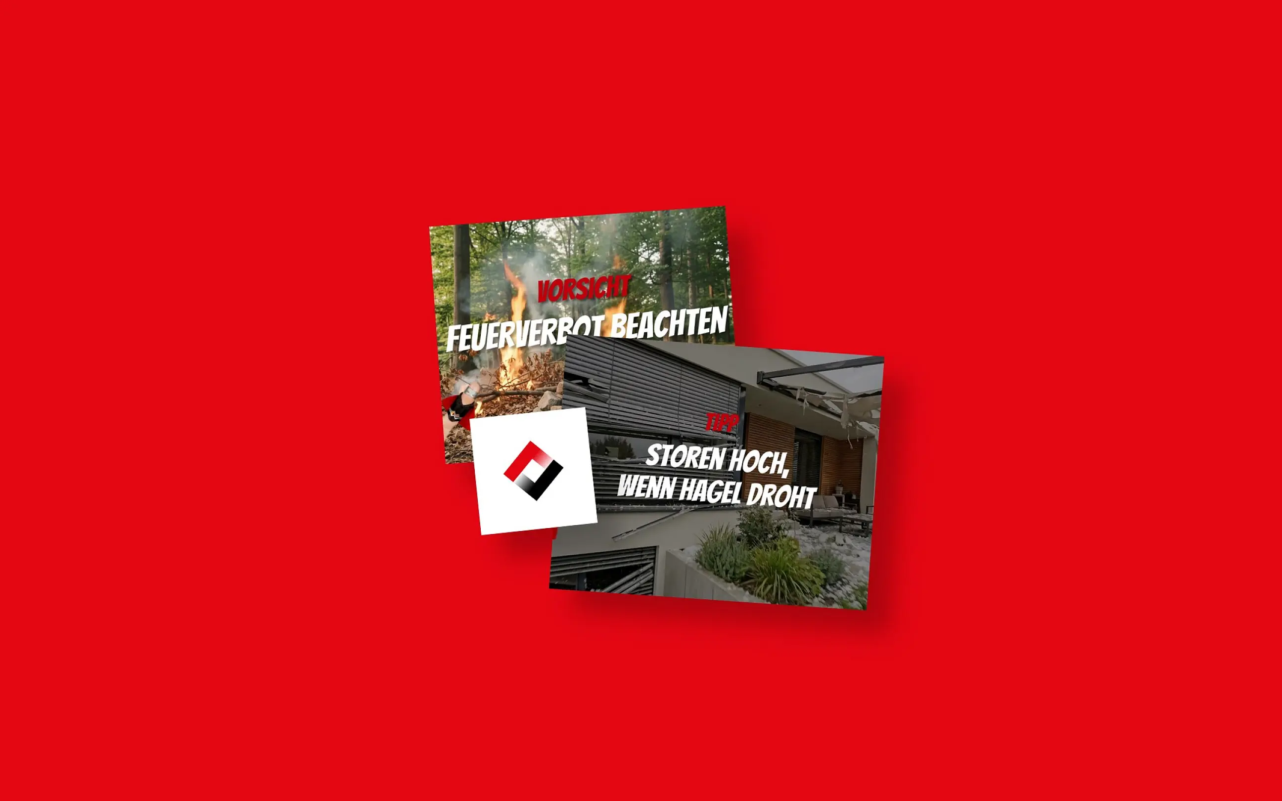 Drei Kampagnensujets von BGV, gestaffelt auf der Kundenfarbe
