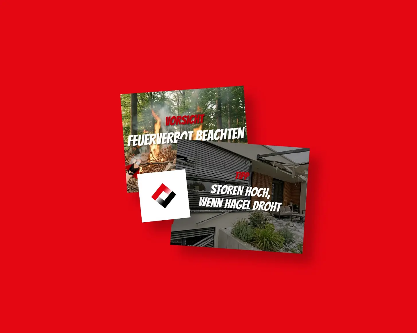 Drei Kampagnensujets von BGV, gestaffelt auf der Kundenfarbe