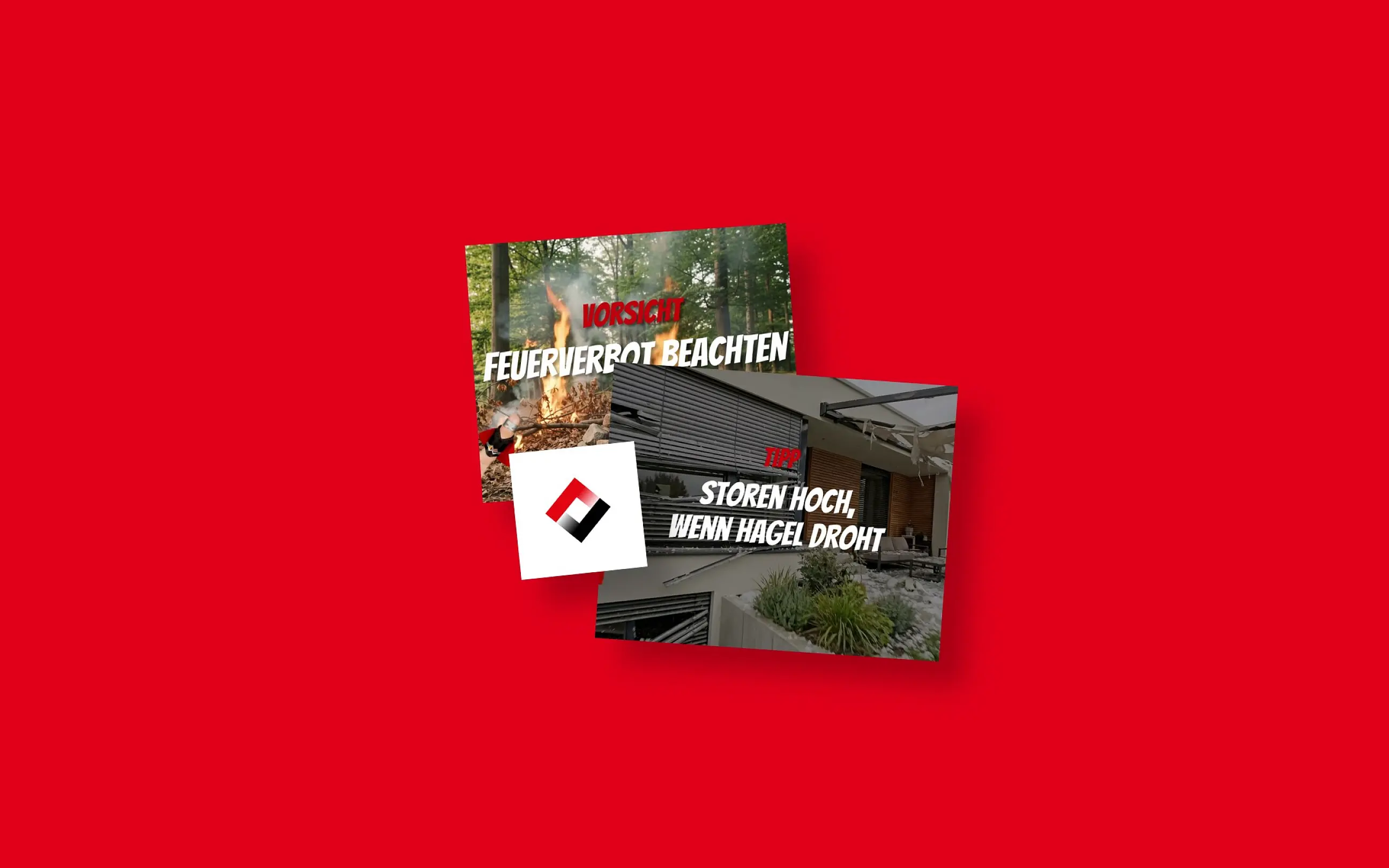 Drei Kampagnensujets von BGV, gestaffelt auf der Kundenfarbe