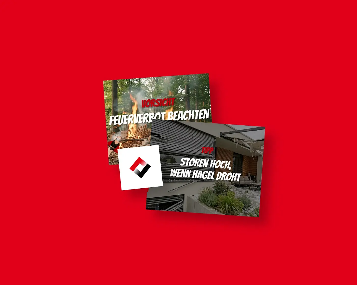 Drei Kampagnensujets von BGV, gestaffelt auf der Kundenfarbe