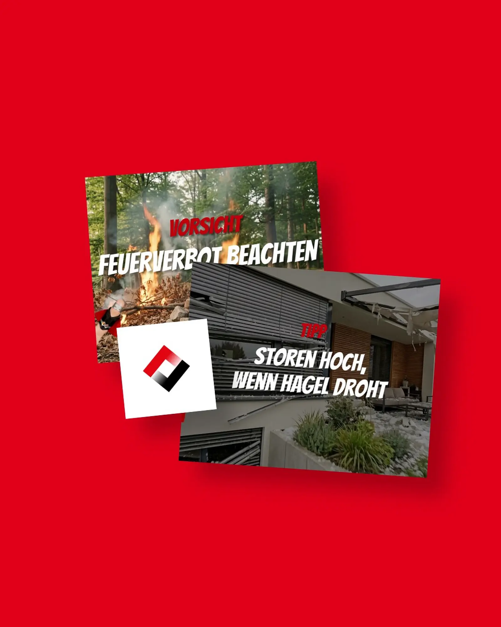 Drei Kampagnensujets von BGV, gestaffelt auf der Kundenfarbe