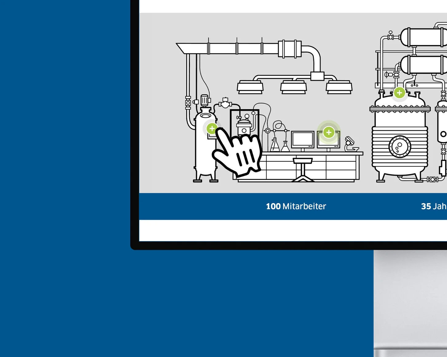Interaktive Anlagen-Illustration mit Klick-Cursor im Monitor, Ausschnitt