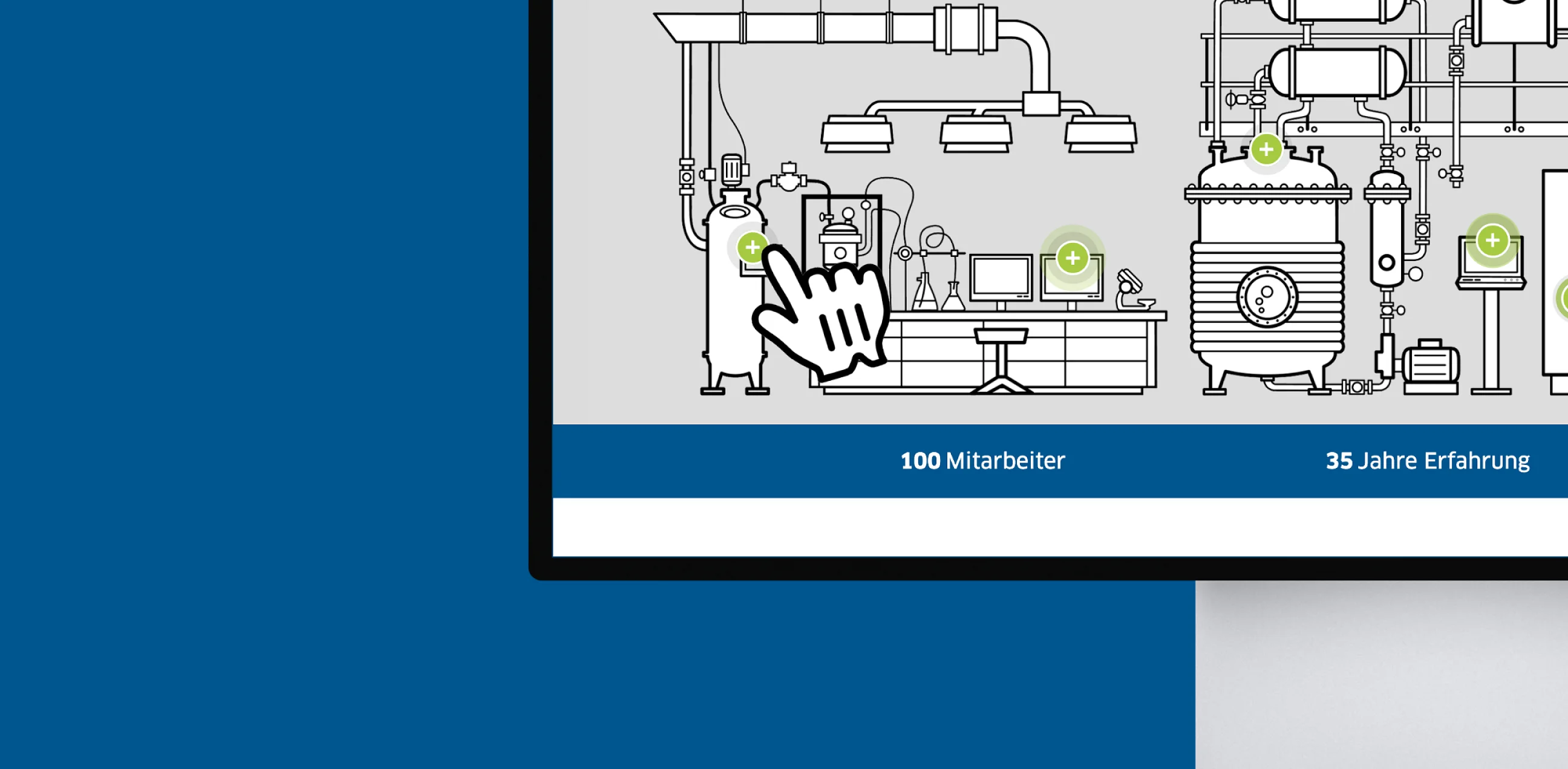 Interaktive Anlagen-Illustration mit Klick-Cursor im Monitor, Ausschnitt