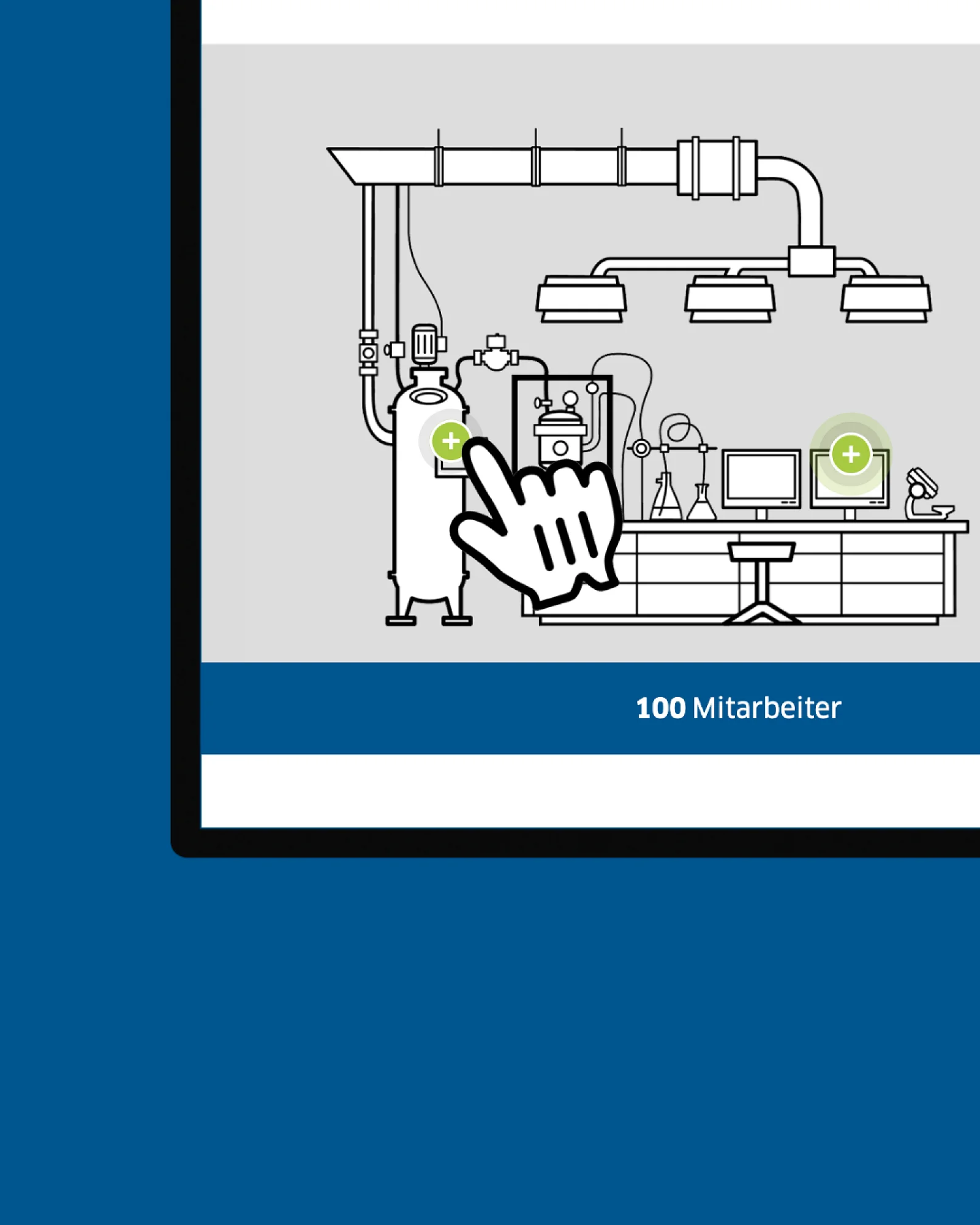 Interaktive Anlagen-Illustration mit Klick-Cursor im Monitor, Ausschnitt