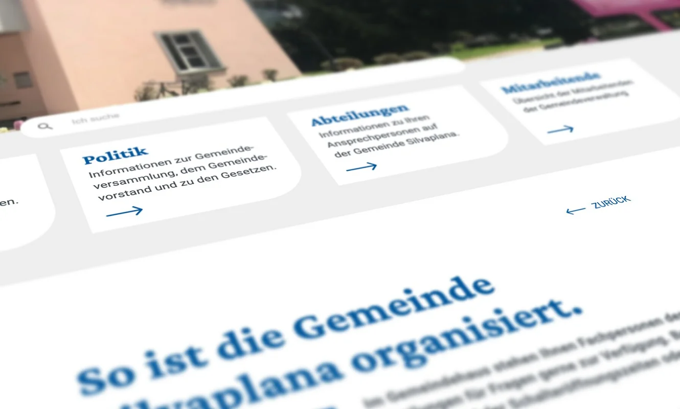 Website der Gemeinde Silvaplana, Seite Verwaltung: «So ist die Gemeinde Silvaplana organisiert», flach