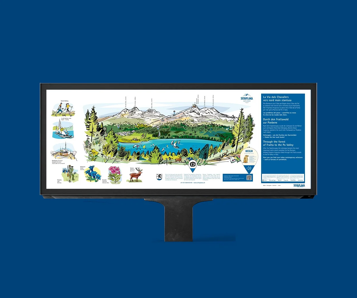 Signaletik quer für Silvaplana Tourismus