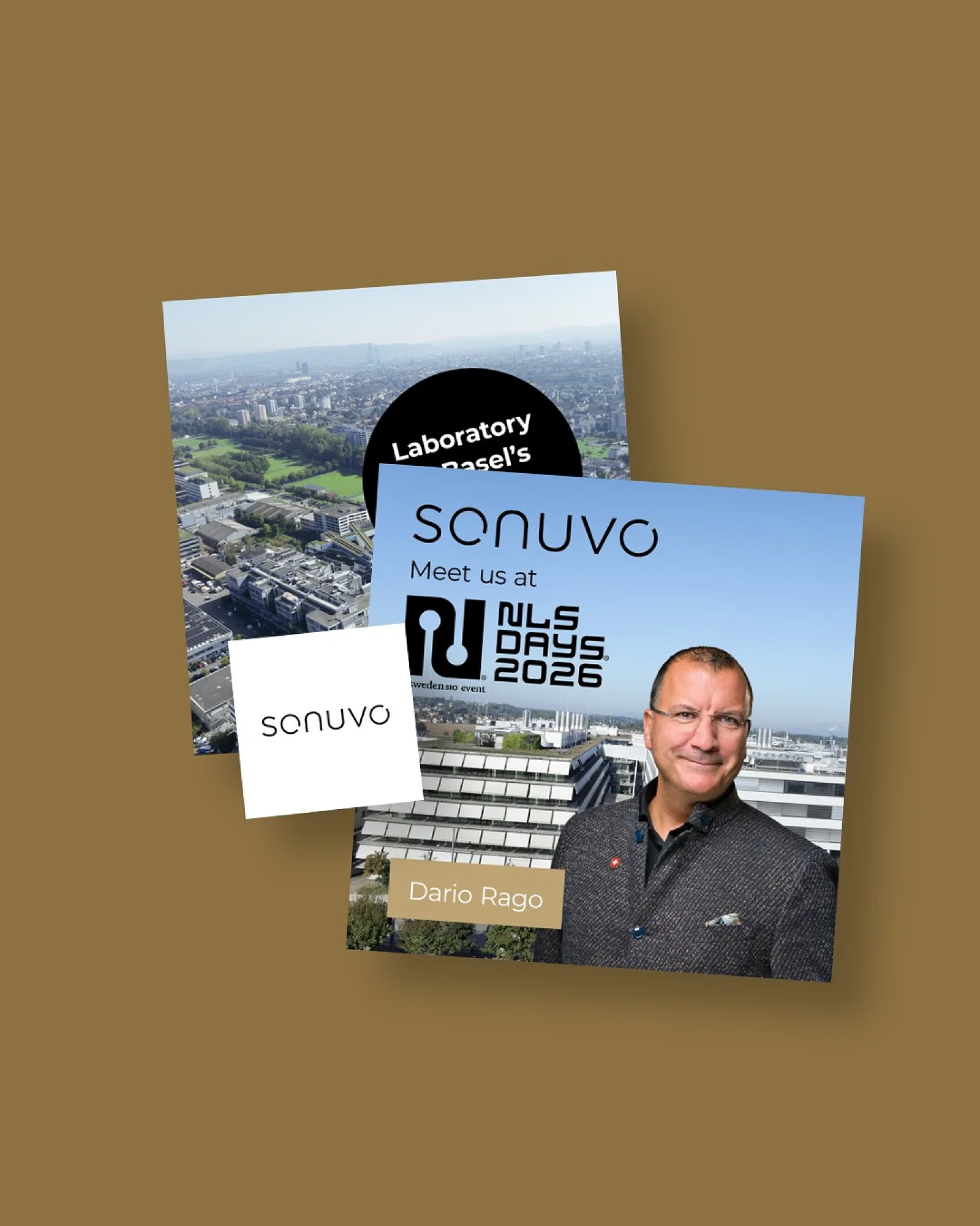 Drei Kampagnensujets von SONUVO, gestaffelt auf der Kundenfarbe